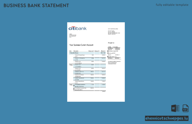 Beispielvorschau eines Kontoauszugs vom Citibank-Geschäftskonto (Word und PDF)